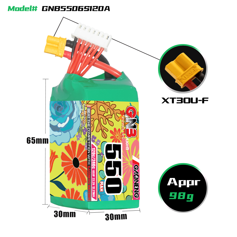 GAONENG GNB 6S 22.2V 550mAh 120C XT30 LiPo Battery
