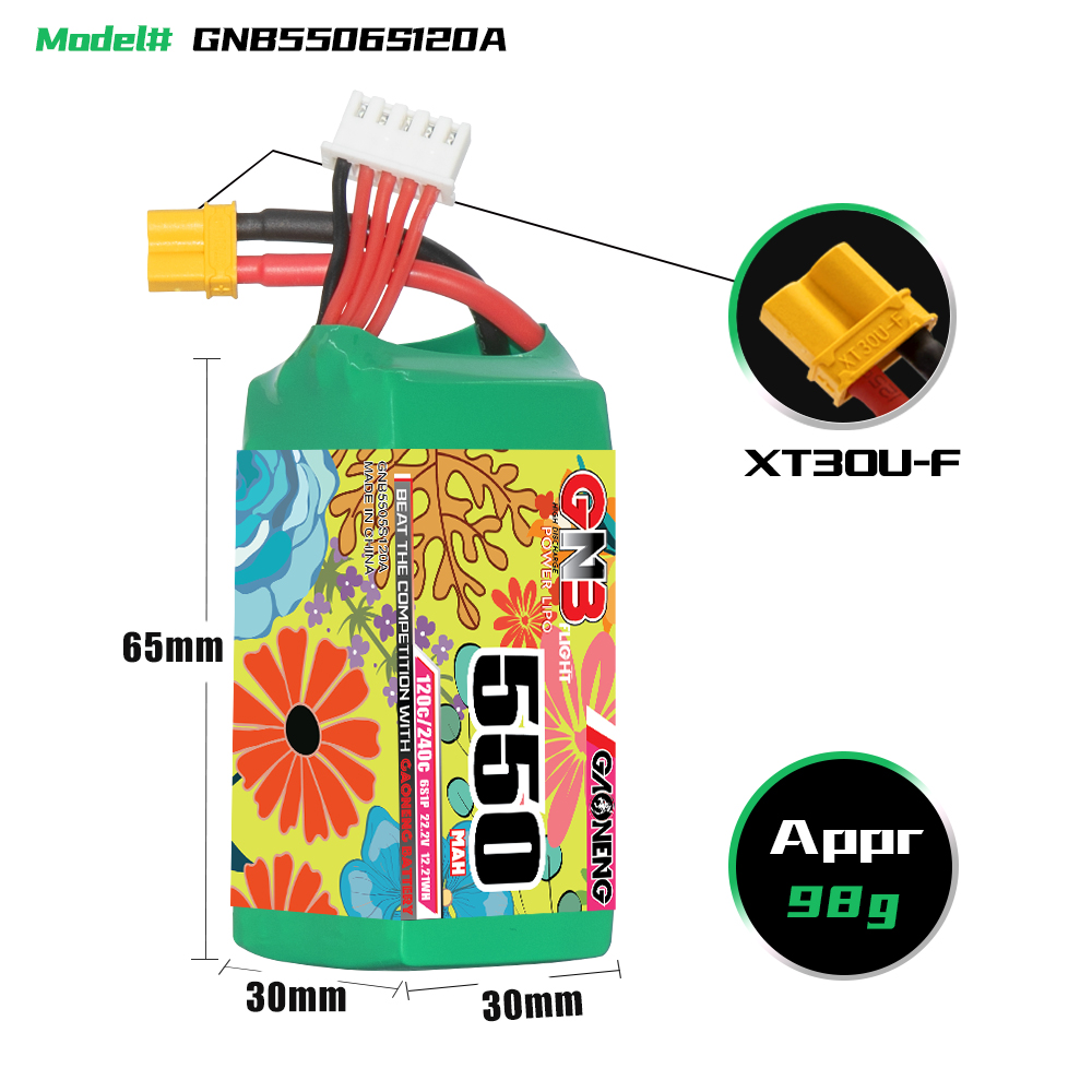 GAONENG GNB 6S 22.2V 550mAh 120C XT30 LiPo Battery