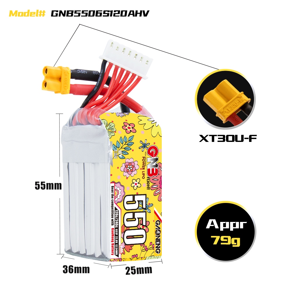 GAONENG GNB LiHV 6S 22.8V 550mAh 120C XT30 LiPo Battery