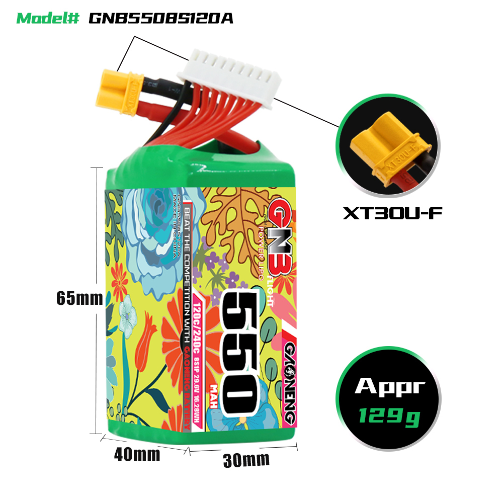 GAONENG GNB LiHV 8S 29.6V 550mAh 120C XT30 LiPo Battery