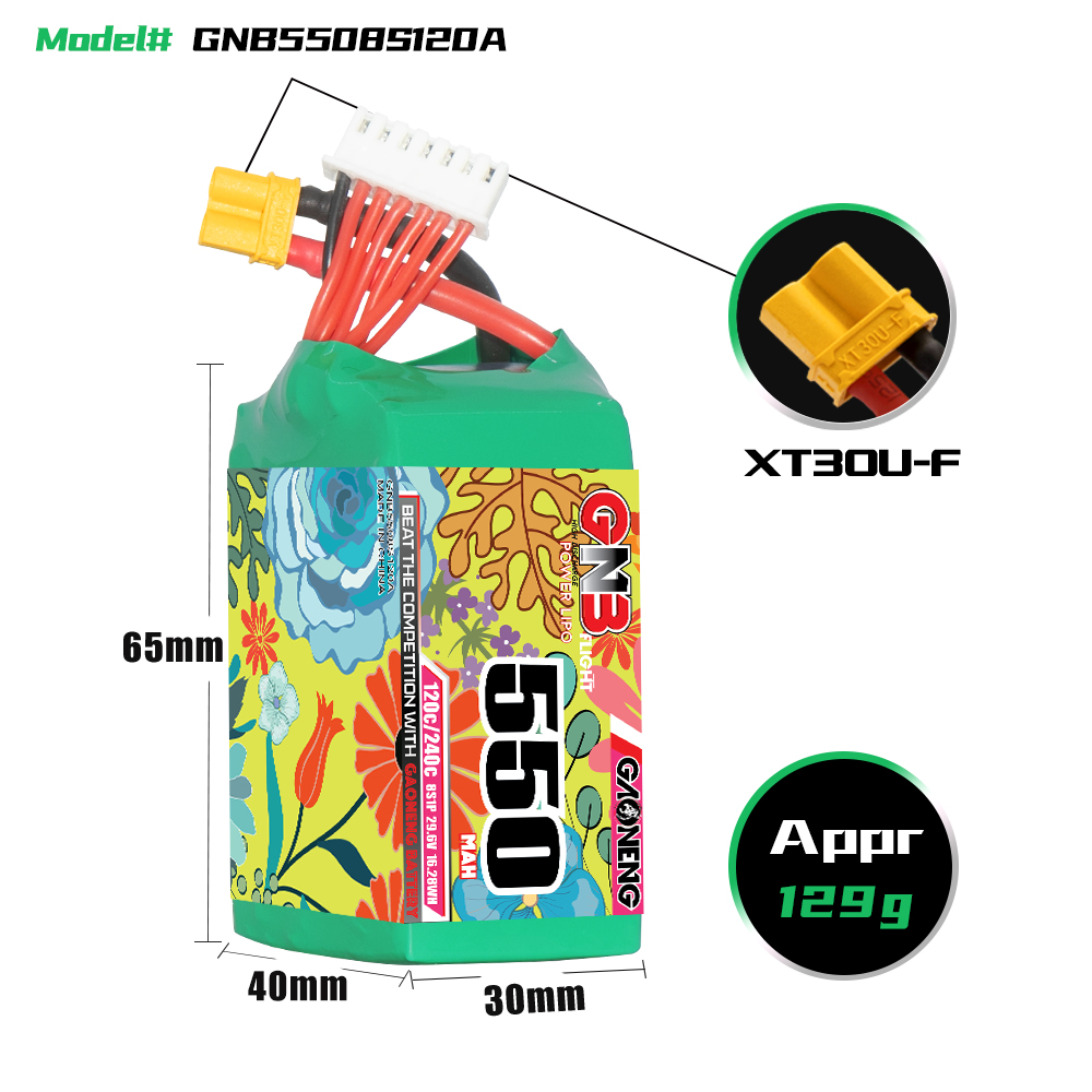 GAONENG GNB LiHV 8S 29.6V 550mAh 120C XT30 LiPo Battery