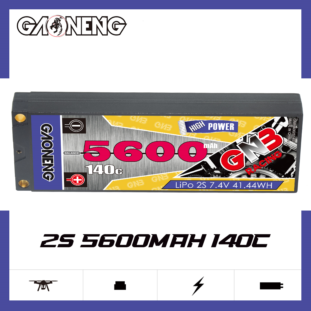 GAONENG GNB 2S 7.4V 5600mAh 140C LCG 5mm Bullet Hard Case LiPo Battery