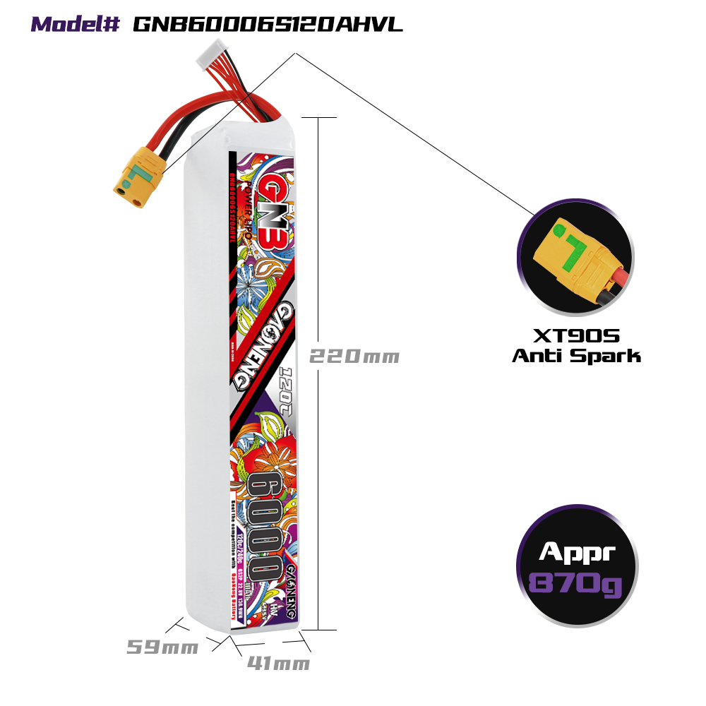 GAONENG GNB 6S 6S2P 30.4V HV 6000mAh 120C LiPo Battery XT90S