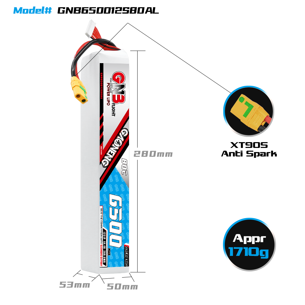 GAONENG GNB 12S 44.4V 6500mAh 80C LiPo Battery XT90S
