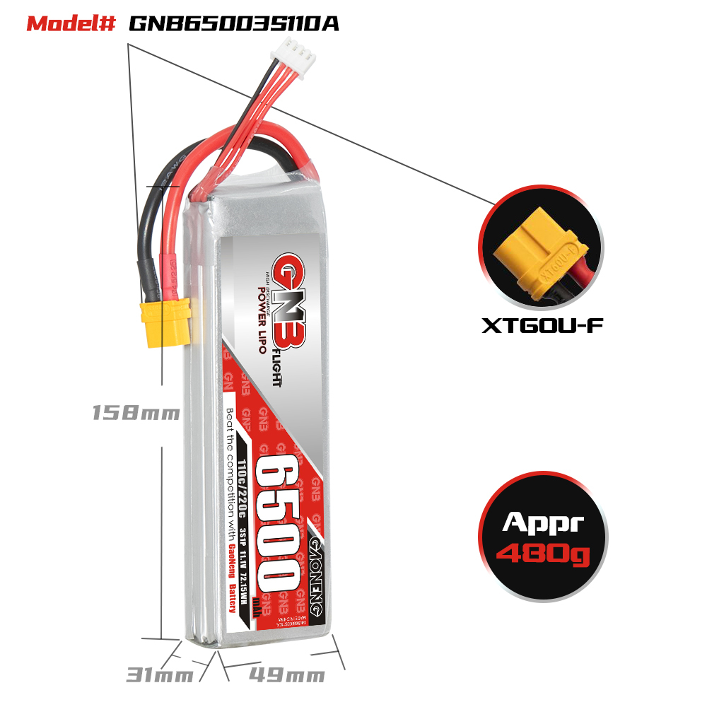 GAONENG GNB 3S 11.1V 6500mAh 110C LiPo Battery XT60