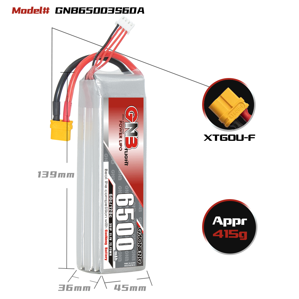 GAONENG GNB 3S 11.1V 6500mAh 60C LiPo Battery XT60