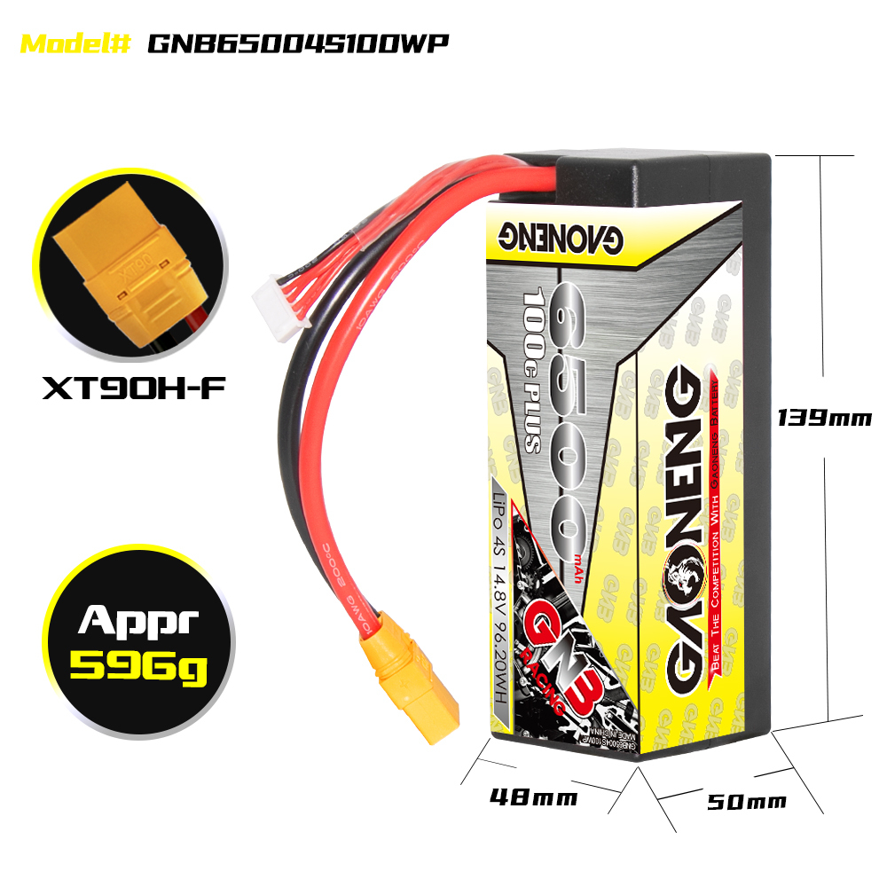 GAONENG GNB 4S 14.8V 6500mAh 100C Cabled Hard Case LiPo Battery XT90