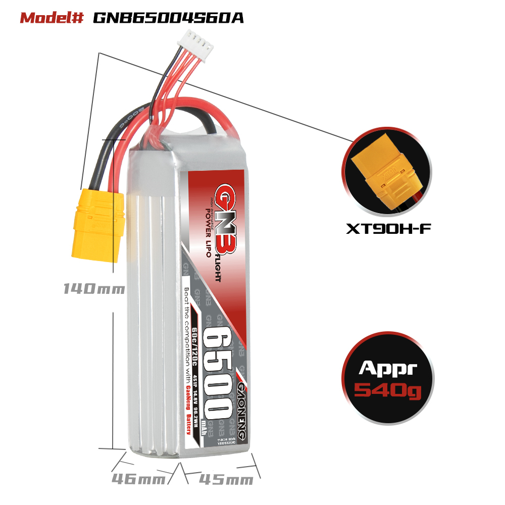 GAONENG GNB 4S 14.8V 6500mAh 60C LiPo Battery XT60