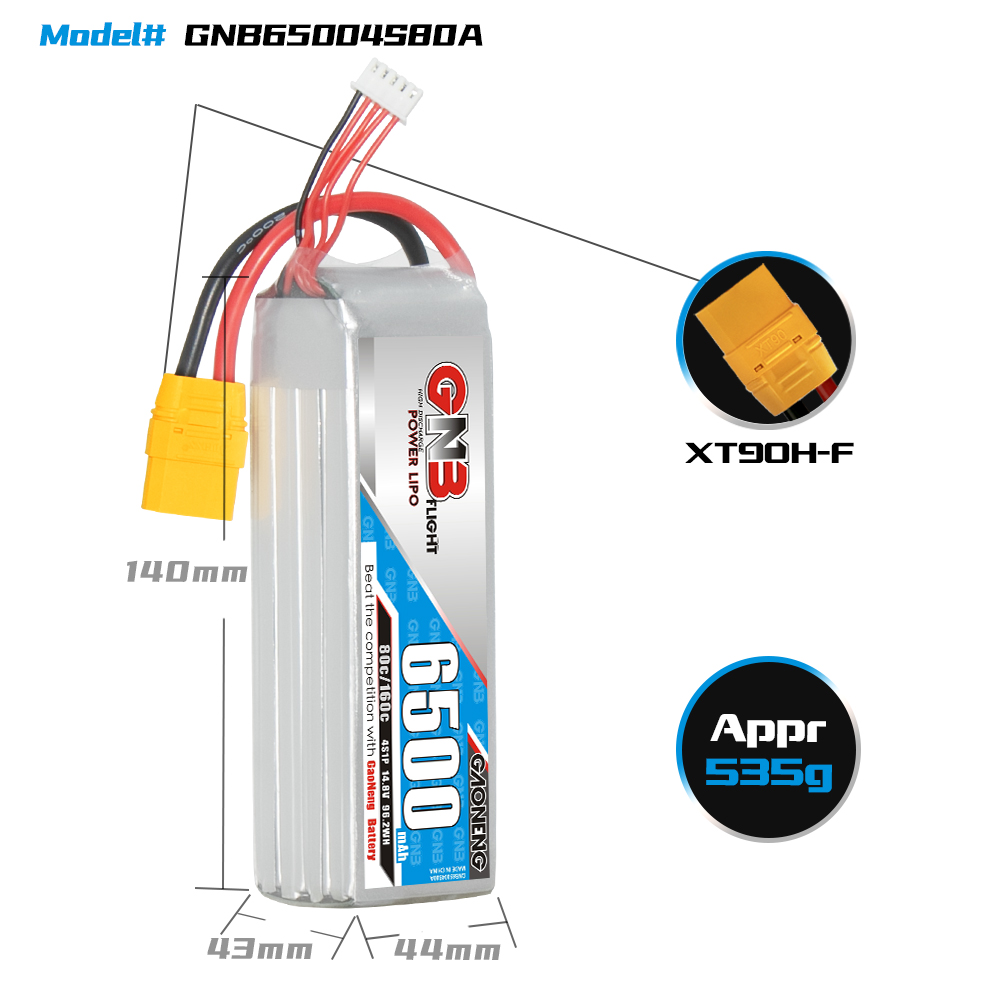 GAONENG GNB 4S 14.8V 6500mAh 80C LiPo Battery XT90