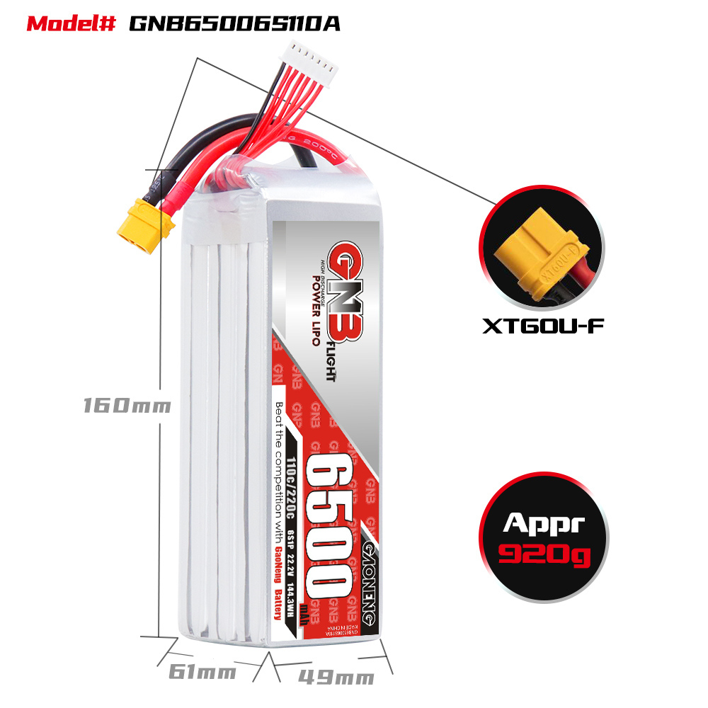 GAONENG GNB 6S 22.2V 6500mAh 110C LiPo Battery XT60