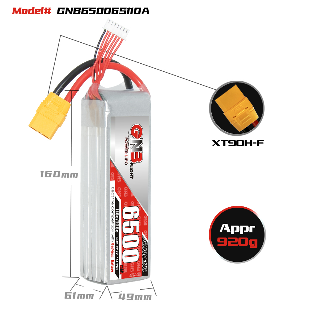 GAONENG GNB 6S 22.2V 6500mAh 110C LiPo Battery XT90