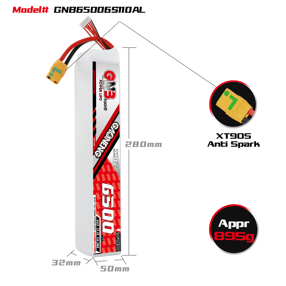 GAONENG GNB 6S 22.2V 6500mAh 110C LiPo Battery XT90S