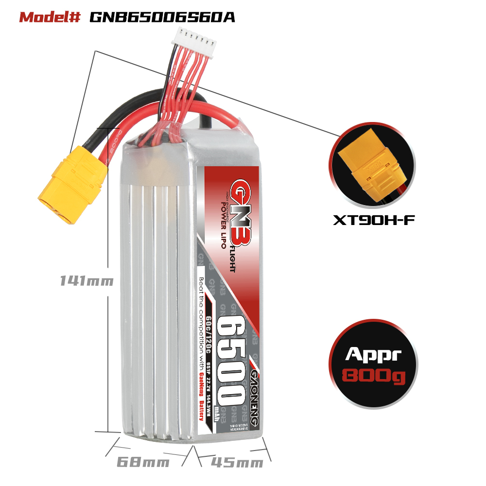 GAONENG GNB 6S 22.2V 6500mAh 60C LiPo Battery XT90