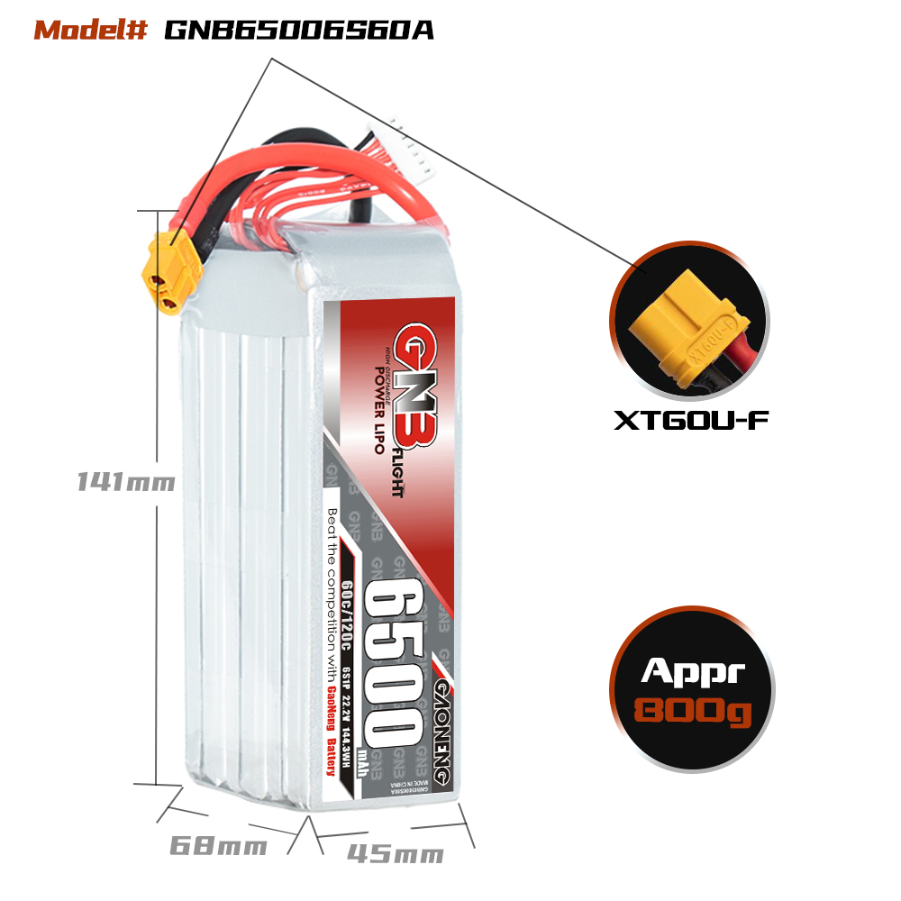 GAONENG GNB 6S 22.2V 6500mAh 60C LiPo Battery XT60