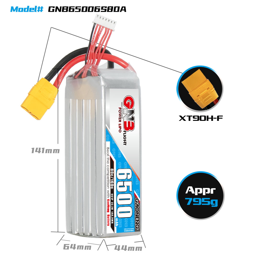 GAONENG GNB 6S 22.2V 6500mAh 80C LiPo Battery XT90