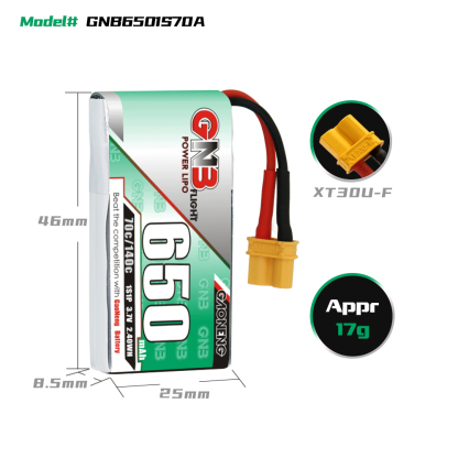 GAONENG GNB 1S 3.7V 650mAh 70C XT30 LiPo Battery