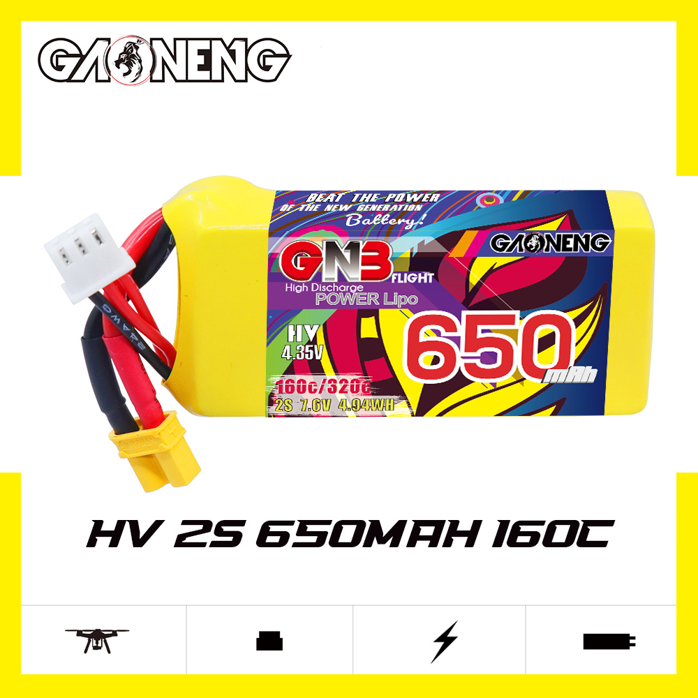GAONENG GNB LiHV 2S 7.6V 650mAh 160C XT30 LiPo Battery