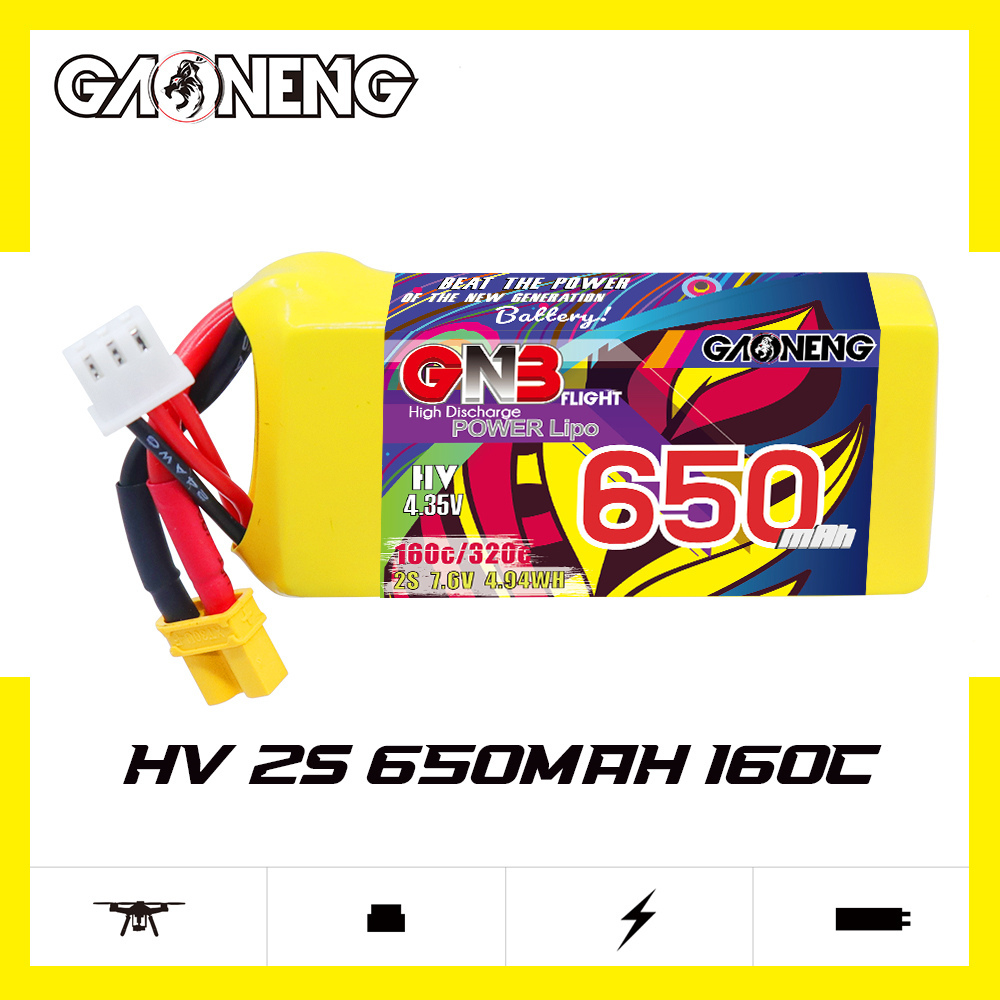 GAONENG GNB LiHV 2S 7.6V 650mAh 160C XT30 LiPo Battery