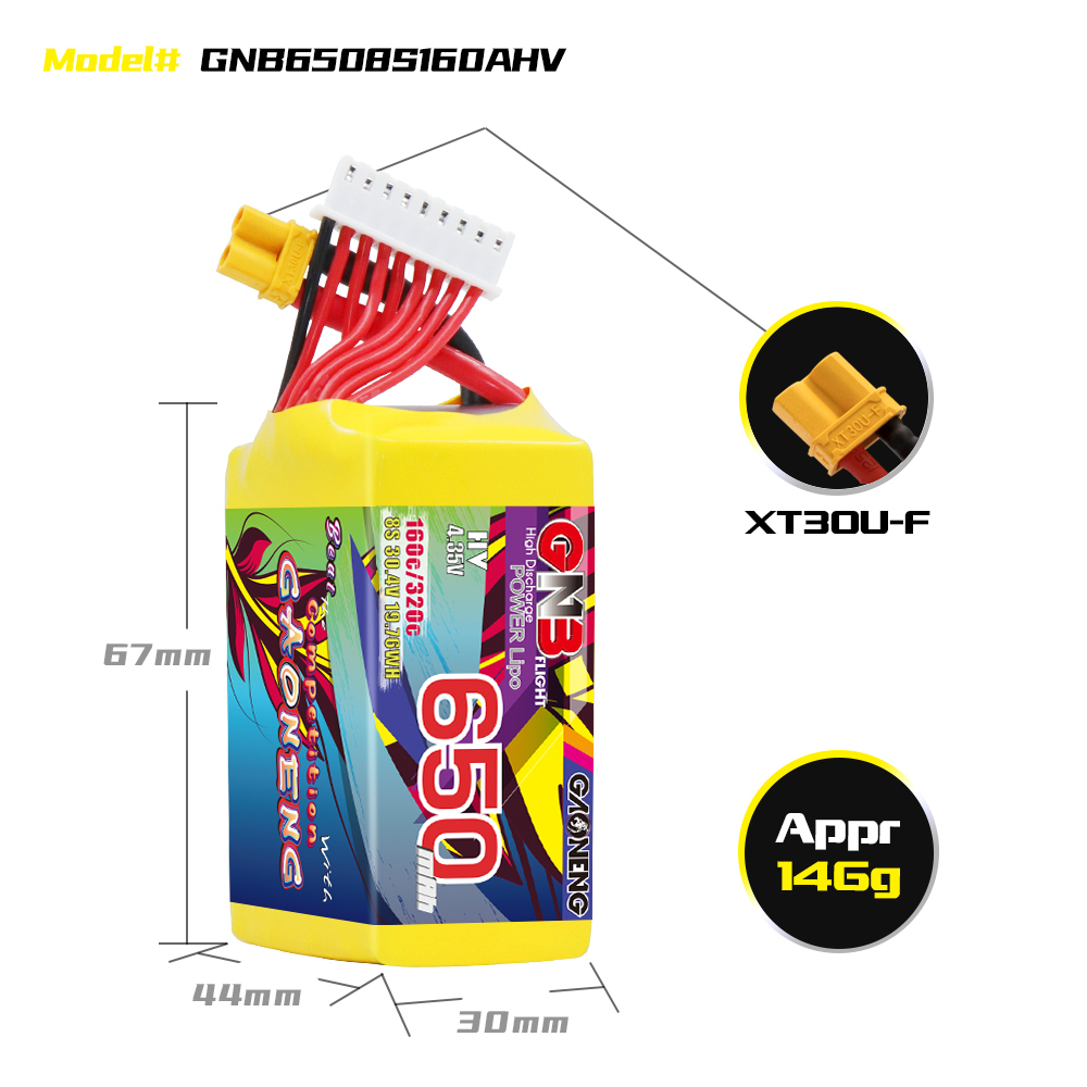GAONENG GNB LiHV 8S 30.4V 650mAh 160C XT60 LiPo Battery