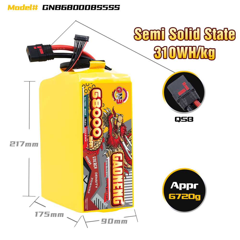 GAONENG GNB 68000mah 8S 29.6V 5C QS8 Semi Solid State Li-ion Battery 310WH/kg