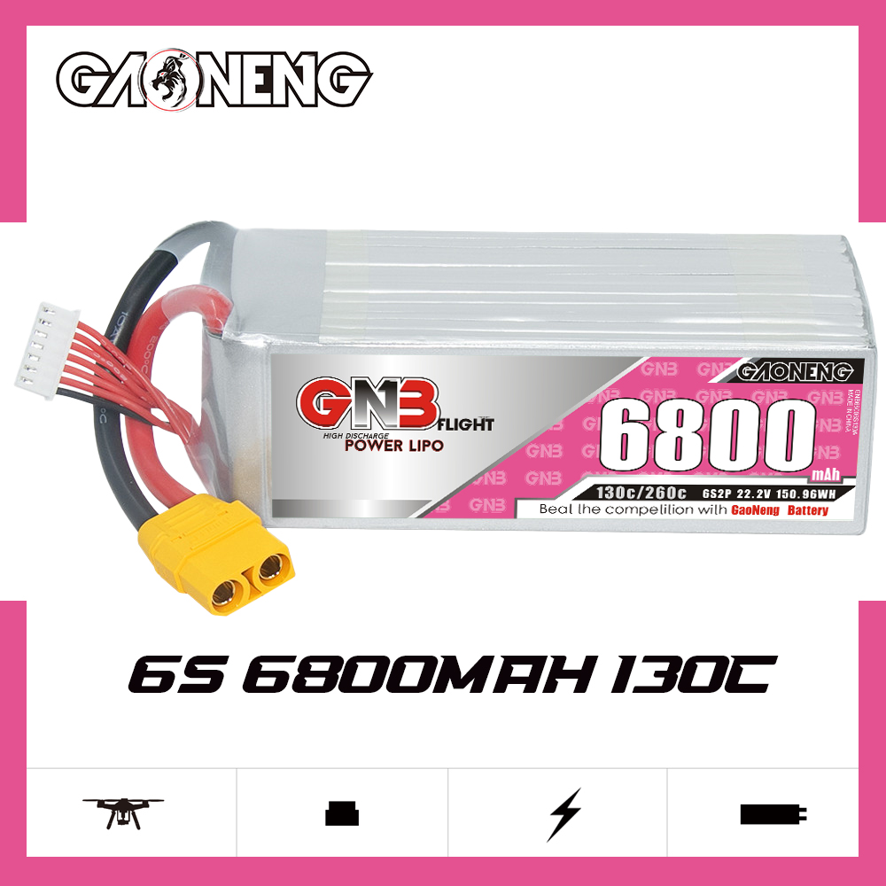 GAONENG GNB 6S 6S2P 22.2V 6800mAh 130C LiPo Battery XT90