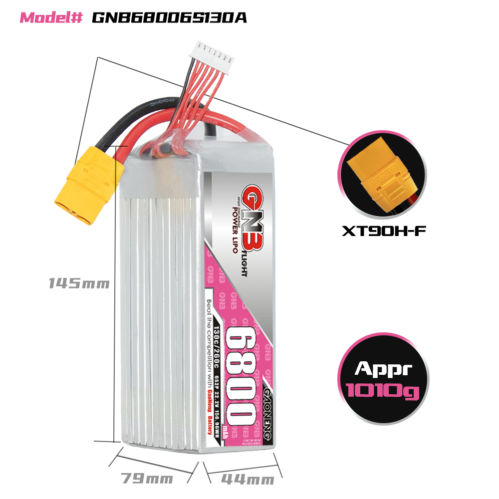 GAONENG GNB 6S 6S2P 22.2V 6800mAh 130C LiPo Battery XT90