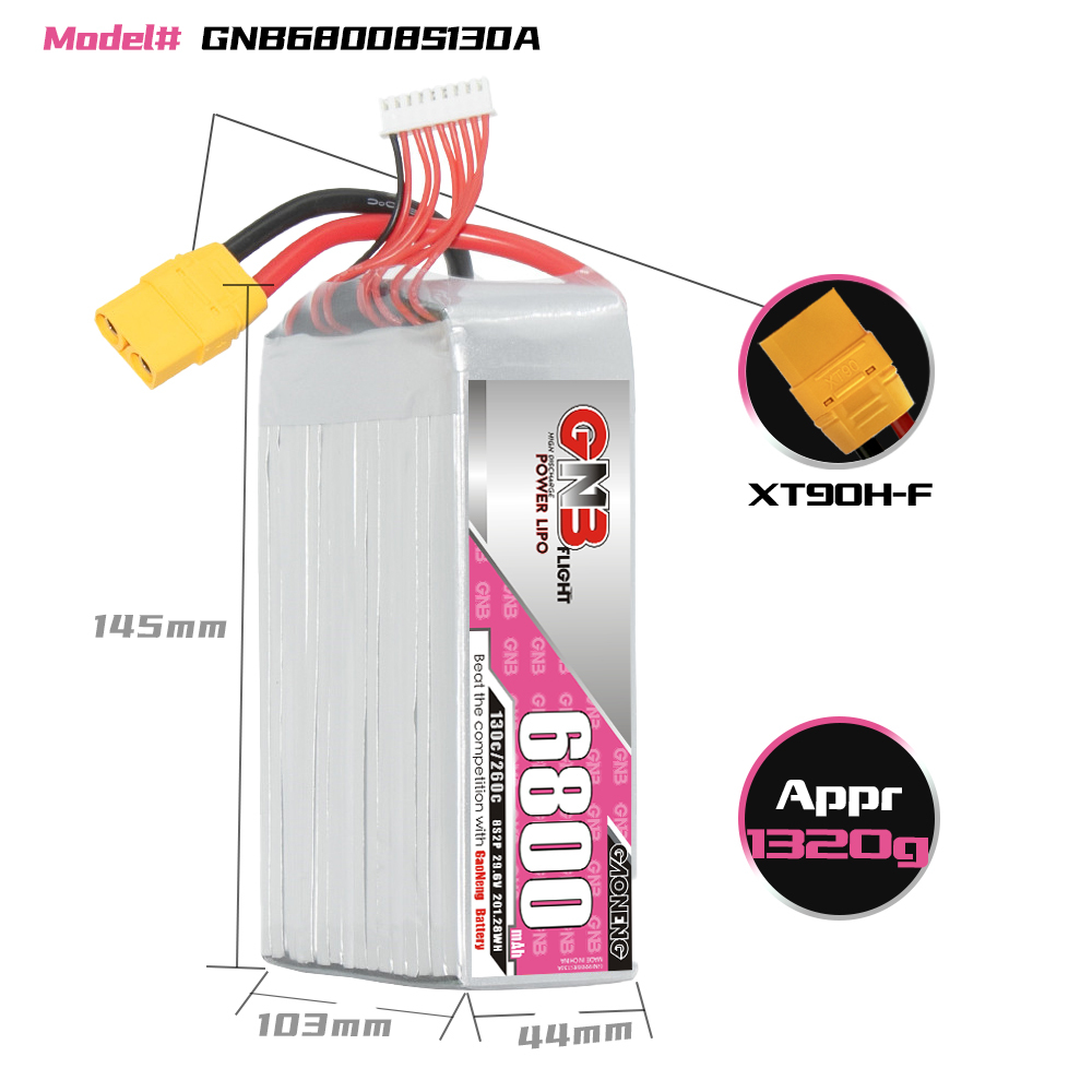GAONENG GNB 8S2P 29.6V 6800mAh 130C LiPo Battery XT90