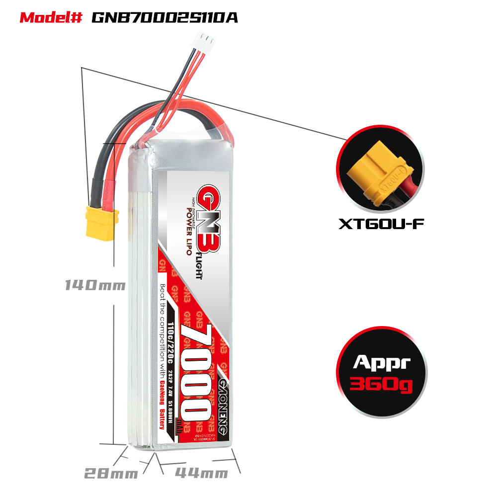 GAONENG GNB 2S 7.4V 7000mAh 110C LiPo Battery XT60