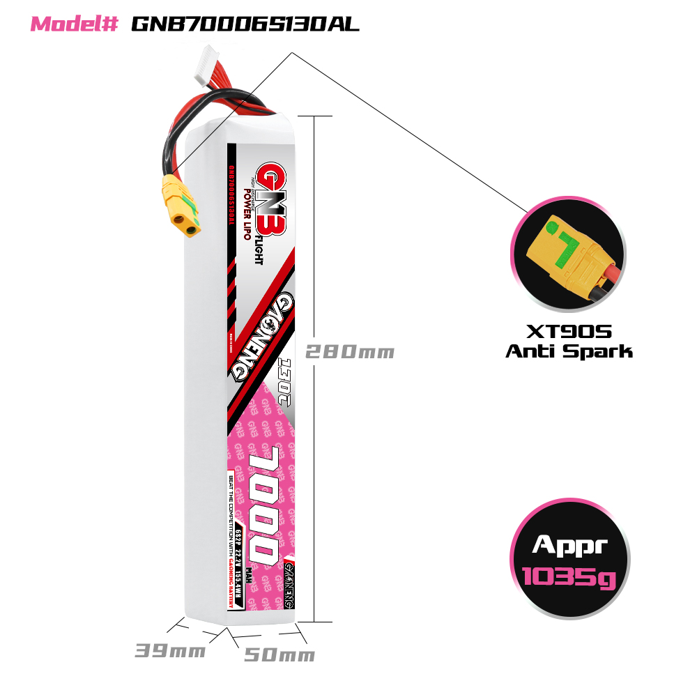 GAONENG GNB 6S 22.2V 7000mAh 130C LiPo Battery XT90S