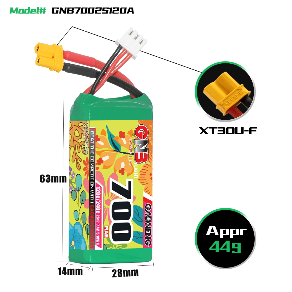GAONENG GNB 2S 7.4V 700mAh 120C XT30 LiPo Battery