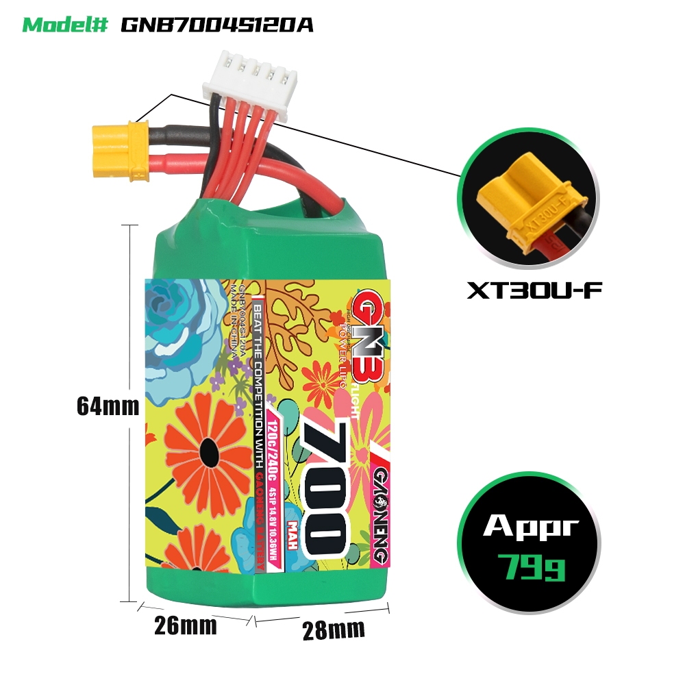 GAONENG GNB 4S 14.8V 700mAh 120C XT30 LiPo Battery