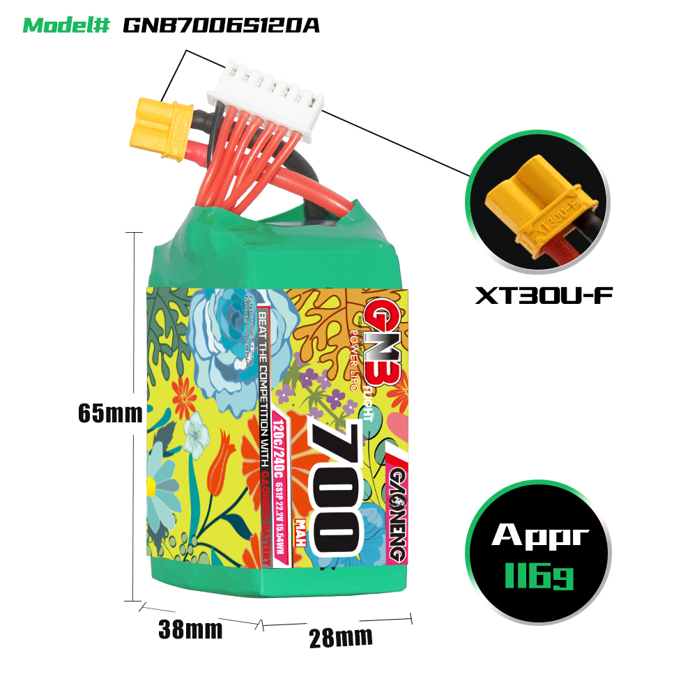 GAONENG GNB 6S 22.2V 700mAh 120C XT30 LiPo Battery