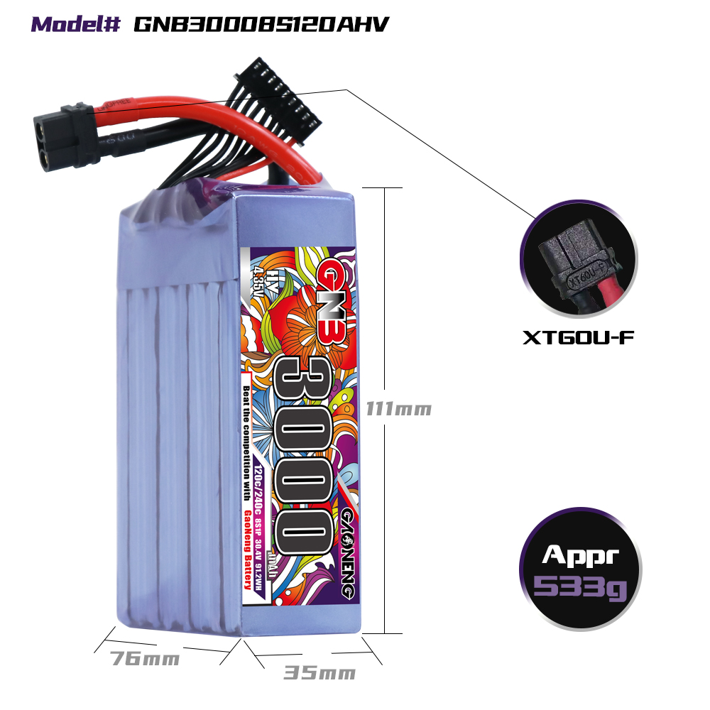 GAONENG GNB 8S 30.4V HV 3000mAh 120C LiPo Battery XT60