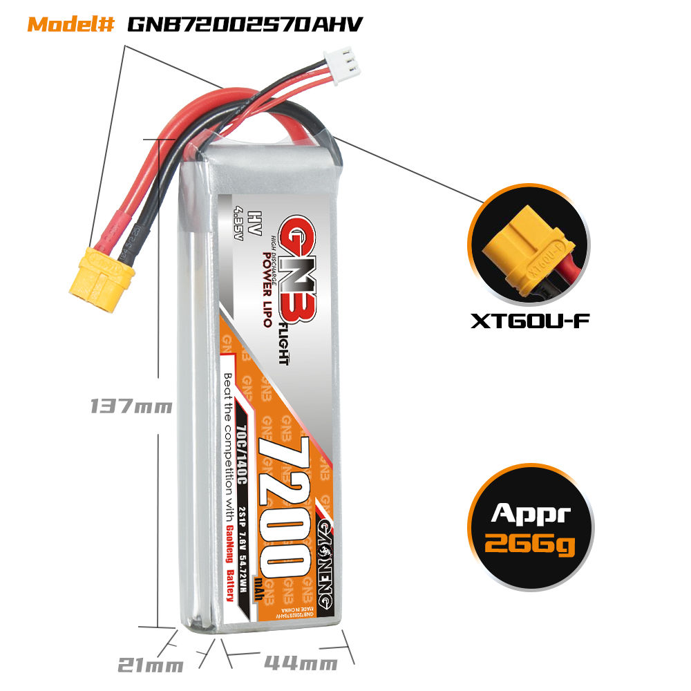 GAONENG GNB HV 2S 7.6V 7200mAh 70C LiPo Battery XT60