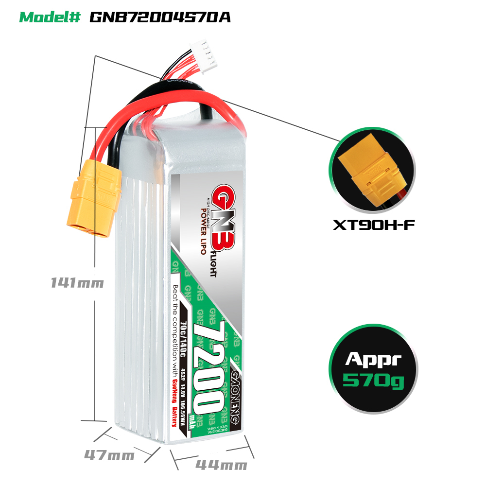 GAONENG GNB 4S 14.8V 7200mAh 70C LiPo Battery XT90
