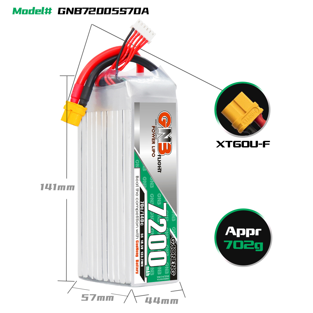 GAONENG GNB 5S 18.5V 7200mAh 70C LiPo Battery XT60