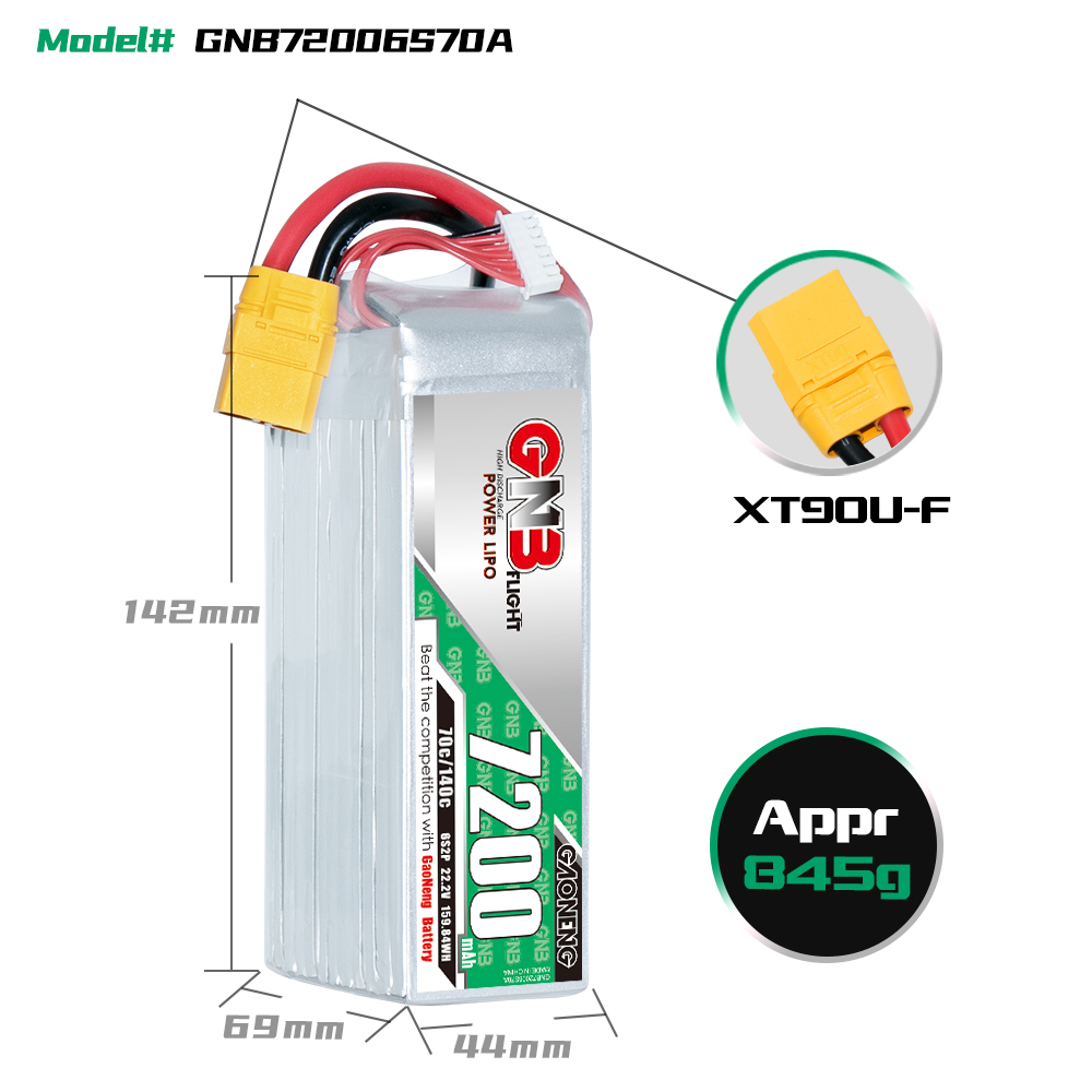 GAONENG GNB 6S 22.2V 7200mAh 70C LiPo Battery XT90