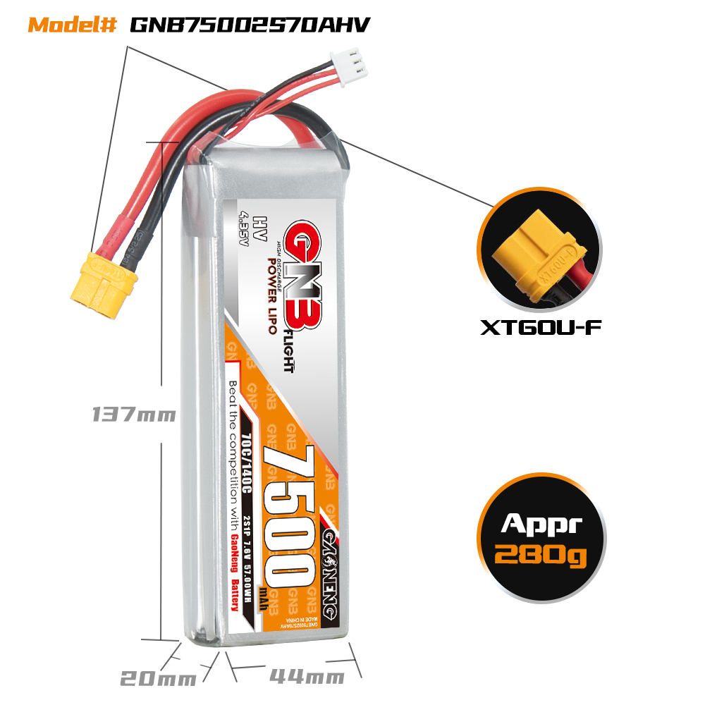GAONENG GNB HV 2S 7.6V 7500mAh 70C LiPo Battery XT60