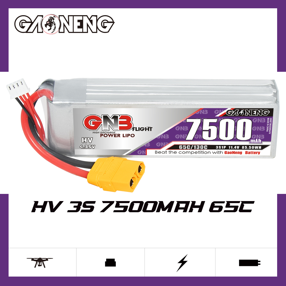 GAONENG GNB HV 3S 11.4V 7500mah 65C LiPo Battery XT90