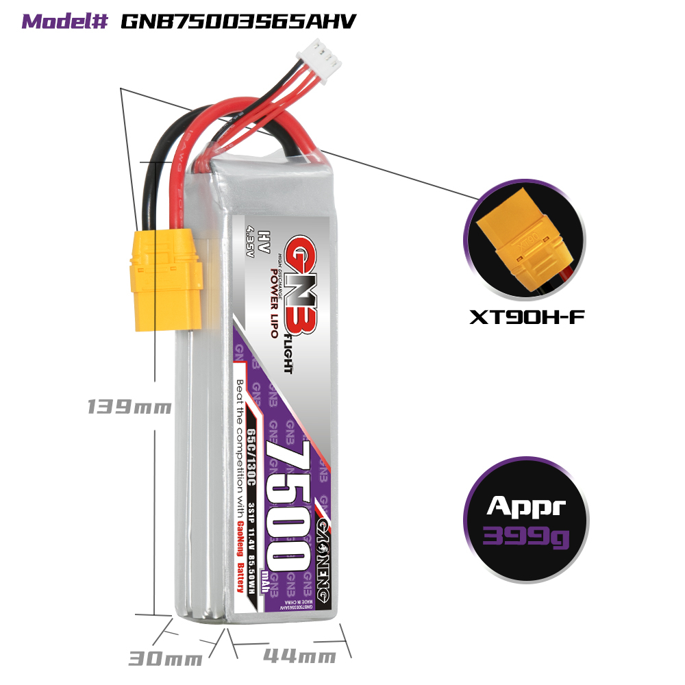 GAONENG GNB HV 3S 11.4V 7500mah 65C LiPo Battery XT90