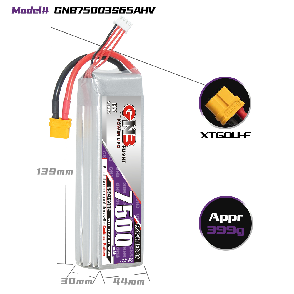 GAONENG GNB HV 3S 11.4V 7500mah 65C LiPo Battery XT60