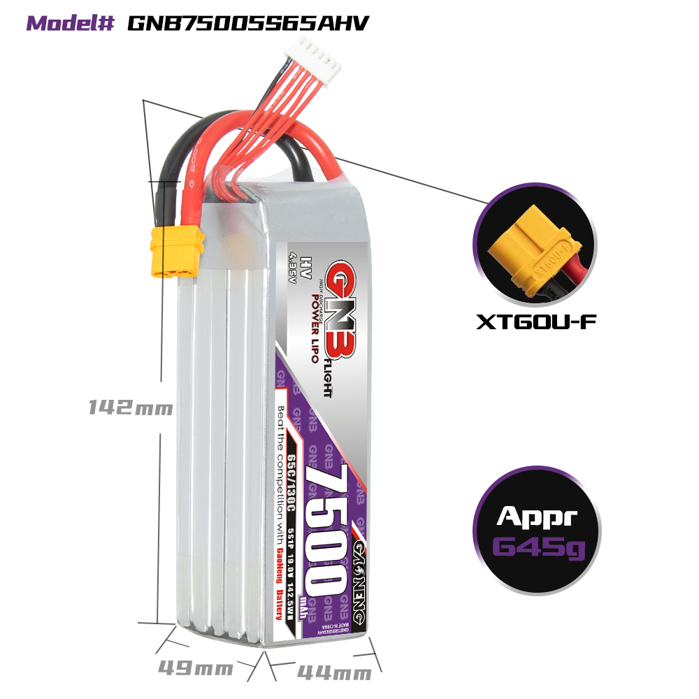 GAONENG GNB HV 5S 19V 7500mAh 65C XT60 LiPo Battery