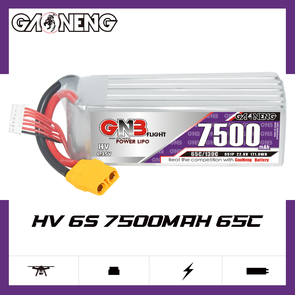 GAONENG GNB HV 6S 22.8V 7500mAh 65C LiPo Battery XT90