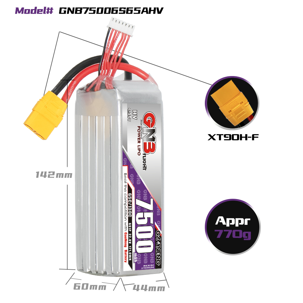 GAONENG GNB HV 6S 22.8V 7500mAh 65C LiPo Battery XT90