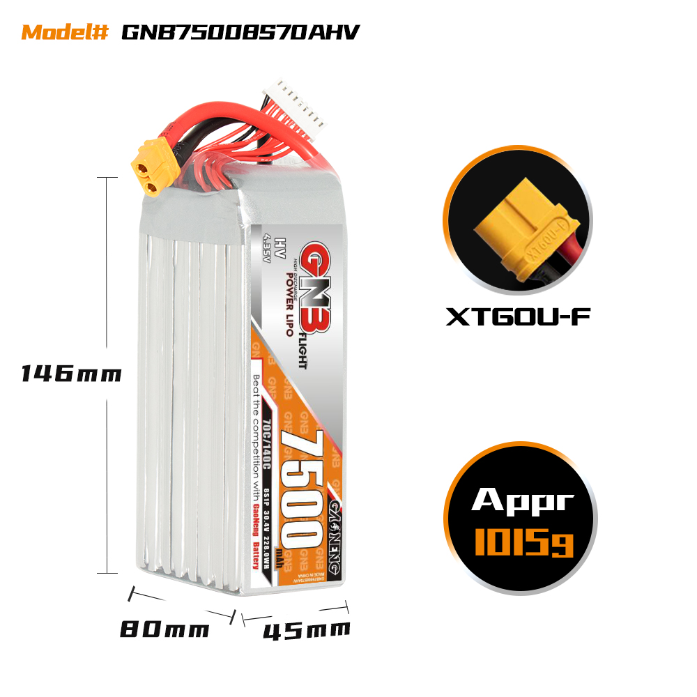 ナオパパ GAONENG GNB HV 8S 30.4V 7500mAh 70C LiPo Battery XT60