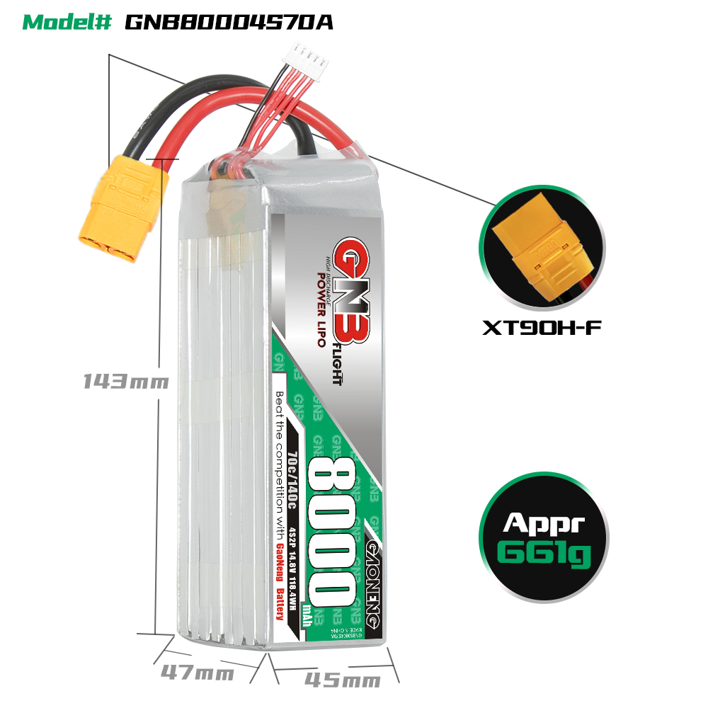 GAONENG GNB 4S 14.8V 8000mAh 70C LiPo Battery XT90