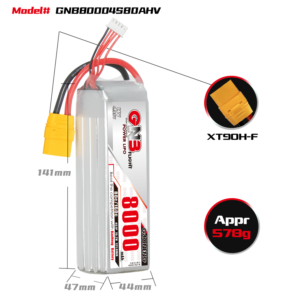 GAONENG GNB HV 4S 15.2V 8000mah 80C XT90 LiPo Battery