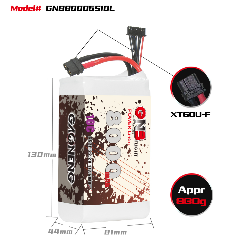 GAONENG GNB 6S 22.2V 8000mAh 10C XT60 Li-ion Battery made with Lishen 21700