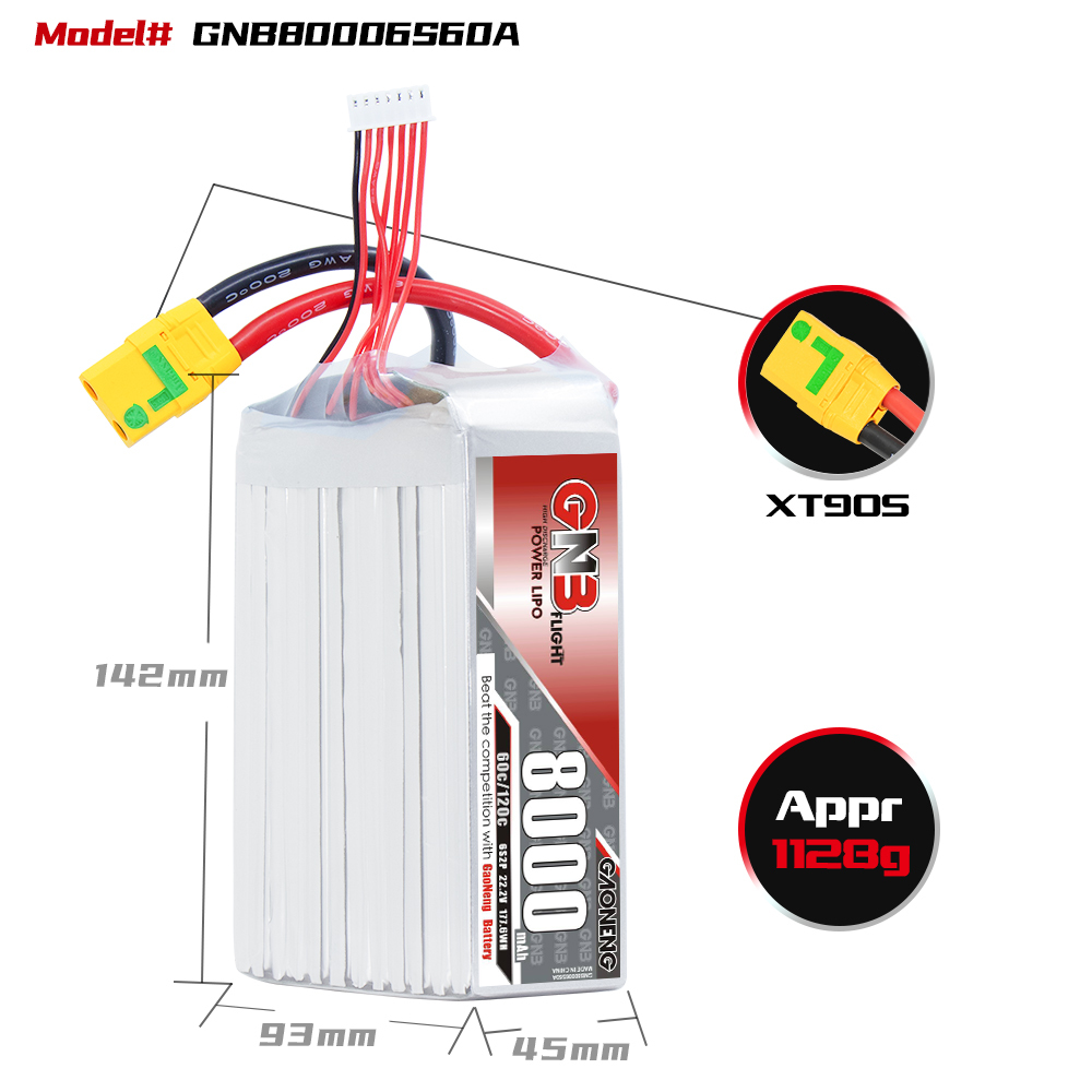 GAONENG GNB 6S 22.2V 8000mAh 60C XT90 LiPo Battery