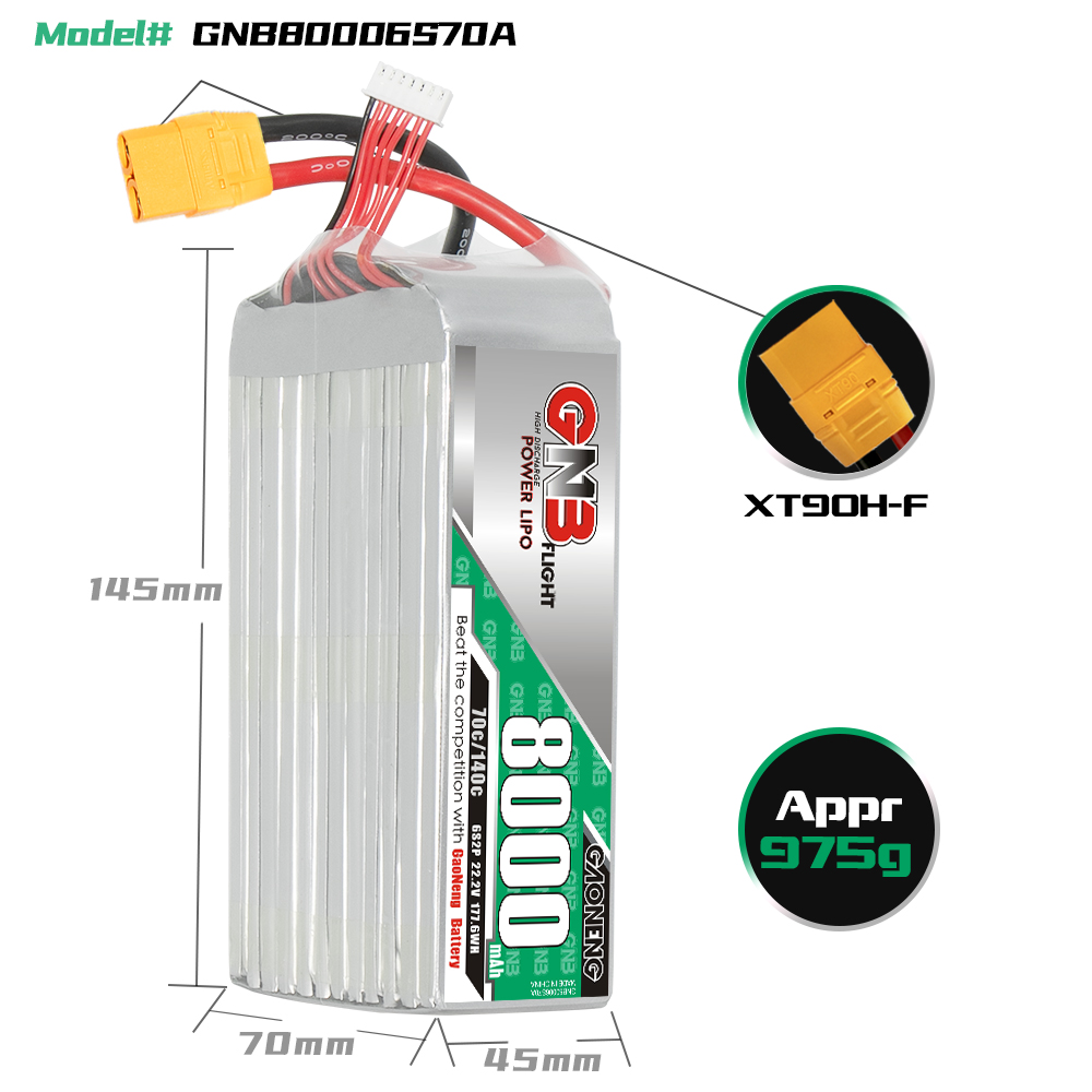 GAONENG GNB 6S 22.2V 8000mAh 70C LiPo Battery XT90